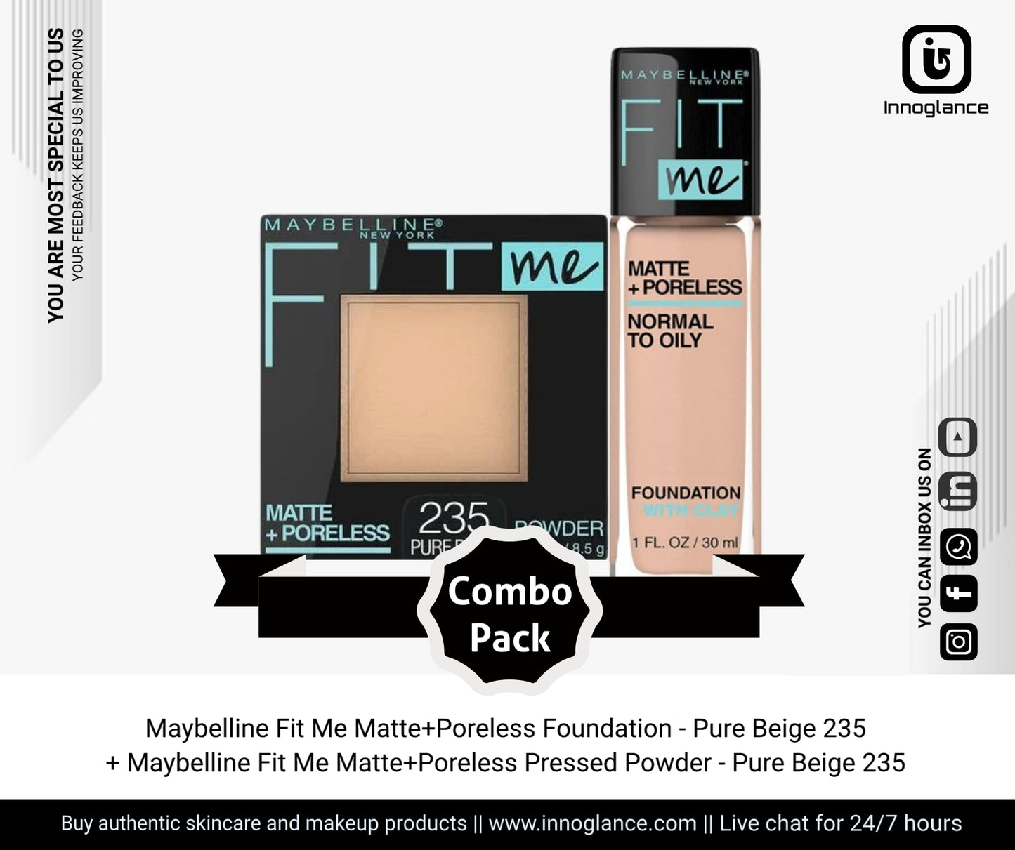 Combo Pack | Maybelline Fit Me Foundation & Pressed Powder - Pure Beige 235